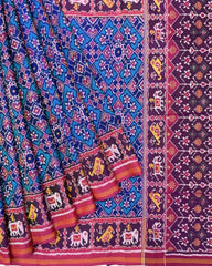 Pink & Turquoise Navratan Designer Patola Saree - SindhoiPatolaArt