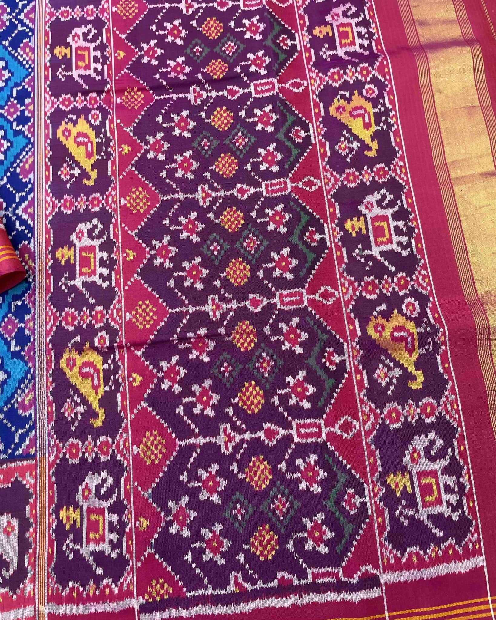 Pink & Turquoise Navratan Designer Patola Saree - SindhoiPatolaArt