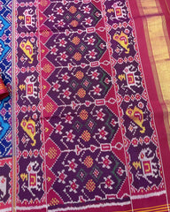Pink & Turquoise Navratan Designer Patola Saree - SindhoiPatolaArt