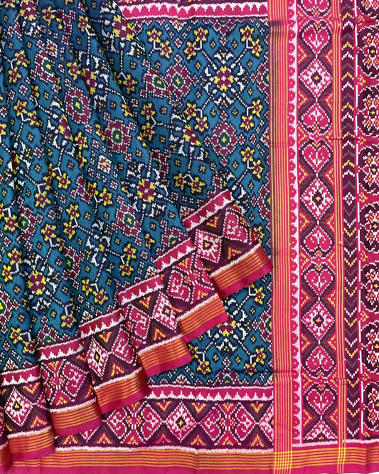 Pink & Turquoise Navratan Patola Saree - SindhoiPatolaArt