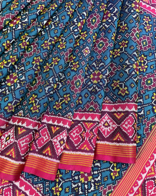 Pink & Turquoise Navratan Patola Saree - SindhoiPatolaArt