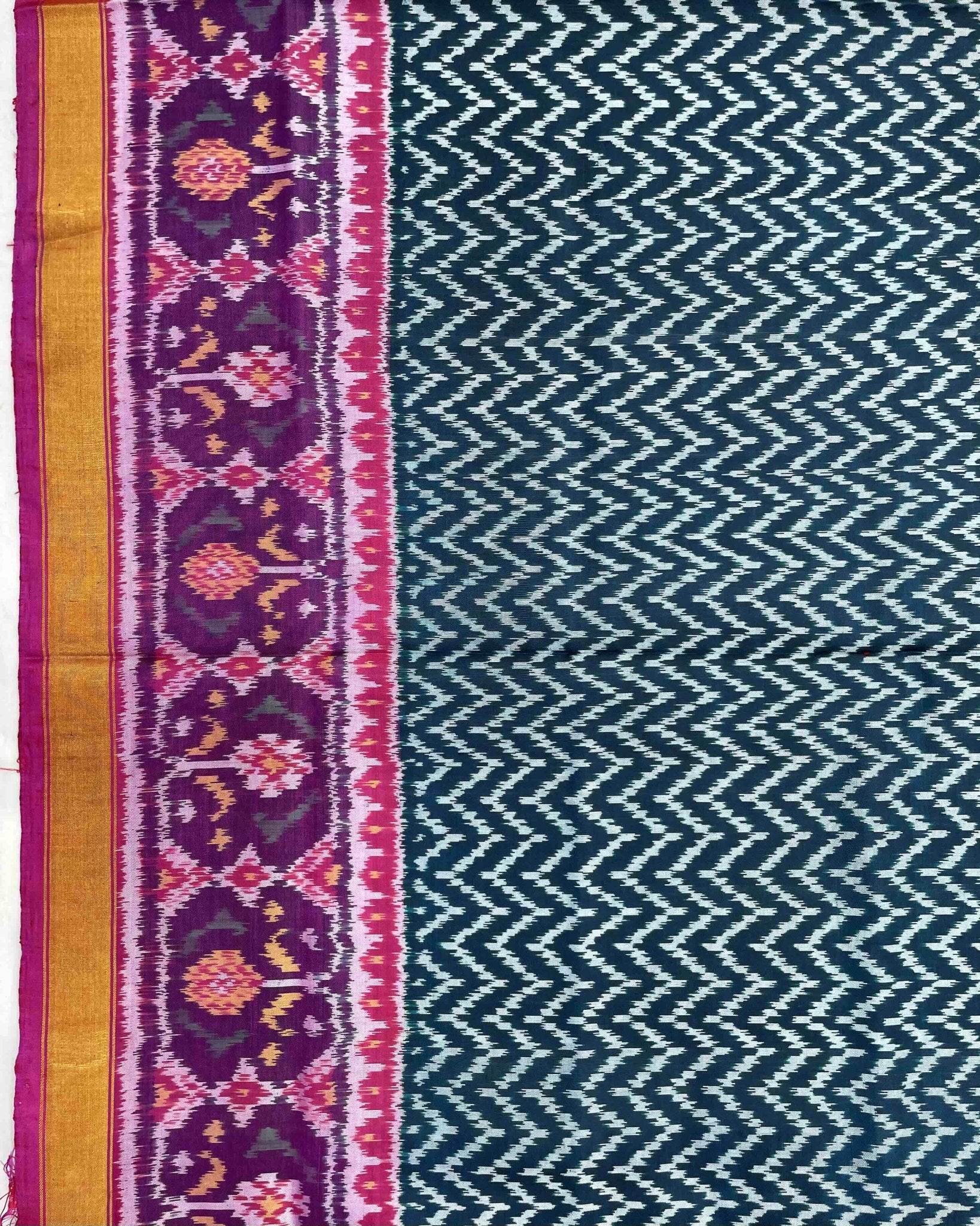 Pink & Turquoise Zig Zag Patola Saree - SindhoiPatolaArt
