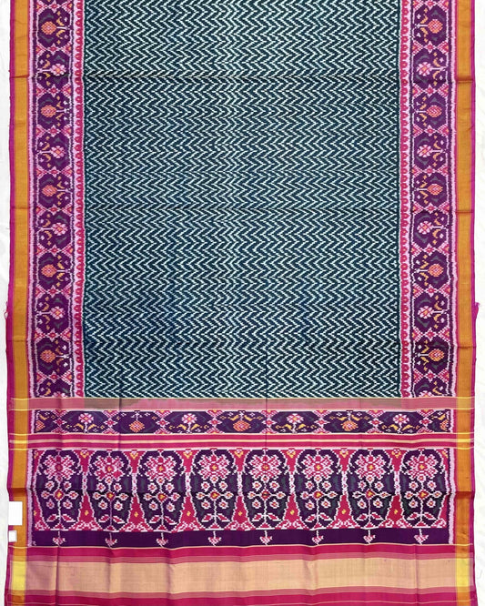 Pink & Turquoise Zig Zag Patola Saree - SindhoiPatolaArt