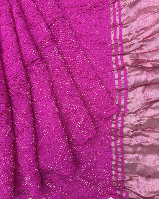 Pink Tussar Bandhani Saree - SindhoiPatolaArt