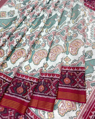 Pink & White Big Figure Narikunj Designer Patola Saree - SindhoiPatolaArt