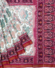 Pink & White Big Figure Narikunj Designer Patola Saree - SindhoiPatolaArt