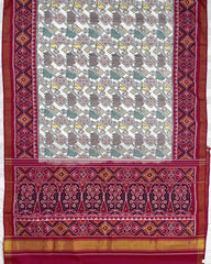 Pink & White Leheriyan Flower Narikunj Designer Patola Saree - SindhoiPatolaArt