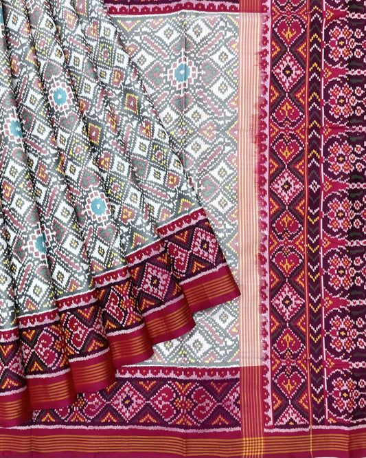 Pink & White Manekchowk Patola Saree - SindhoiPatolaArt