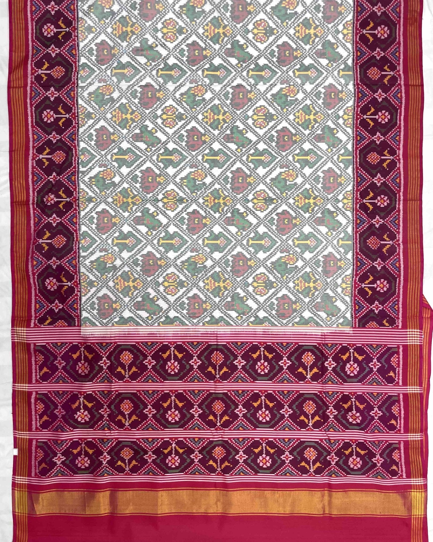 Pink & White Narikunj Designer Patola Saree - SindhoiPatolaArt