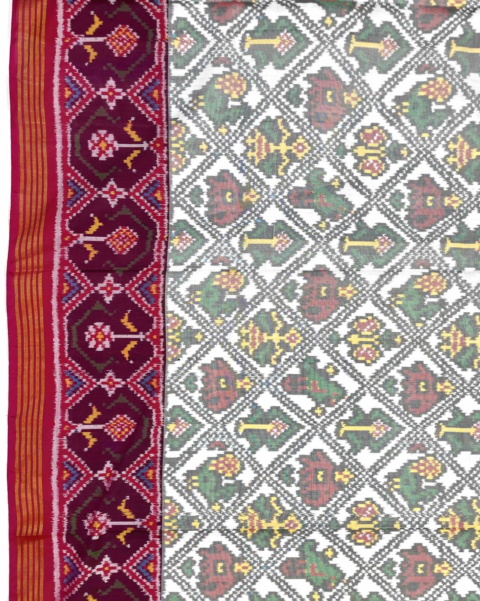 Pink & White Narikunj Designer Patola Saree - SindhoiPatolaArt