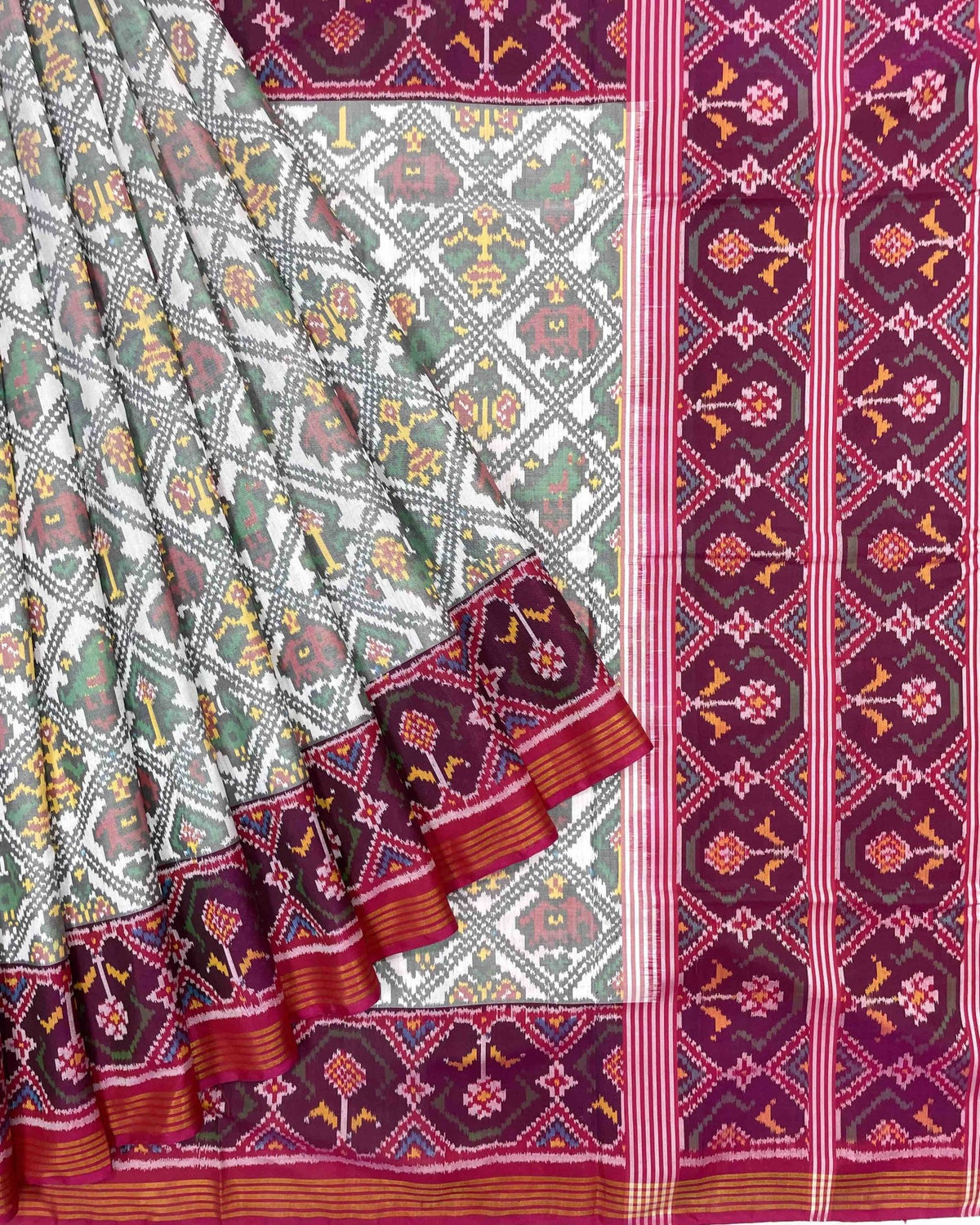 Pink & White Narikunj Designer Patola Saree - SindhoiPatolaArt