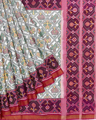 Pink & White Narikunj Designer Patola Saree - SindhoiPatolaArt