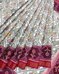 Pink & White Narikunj Designer Patola Saree - SindhoiPatolaArt