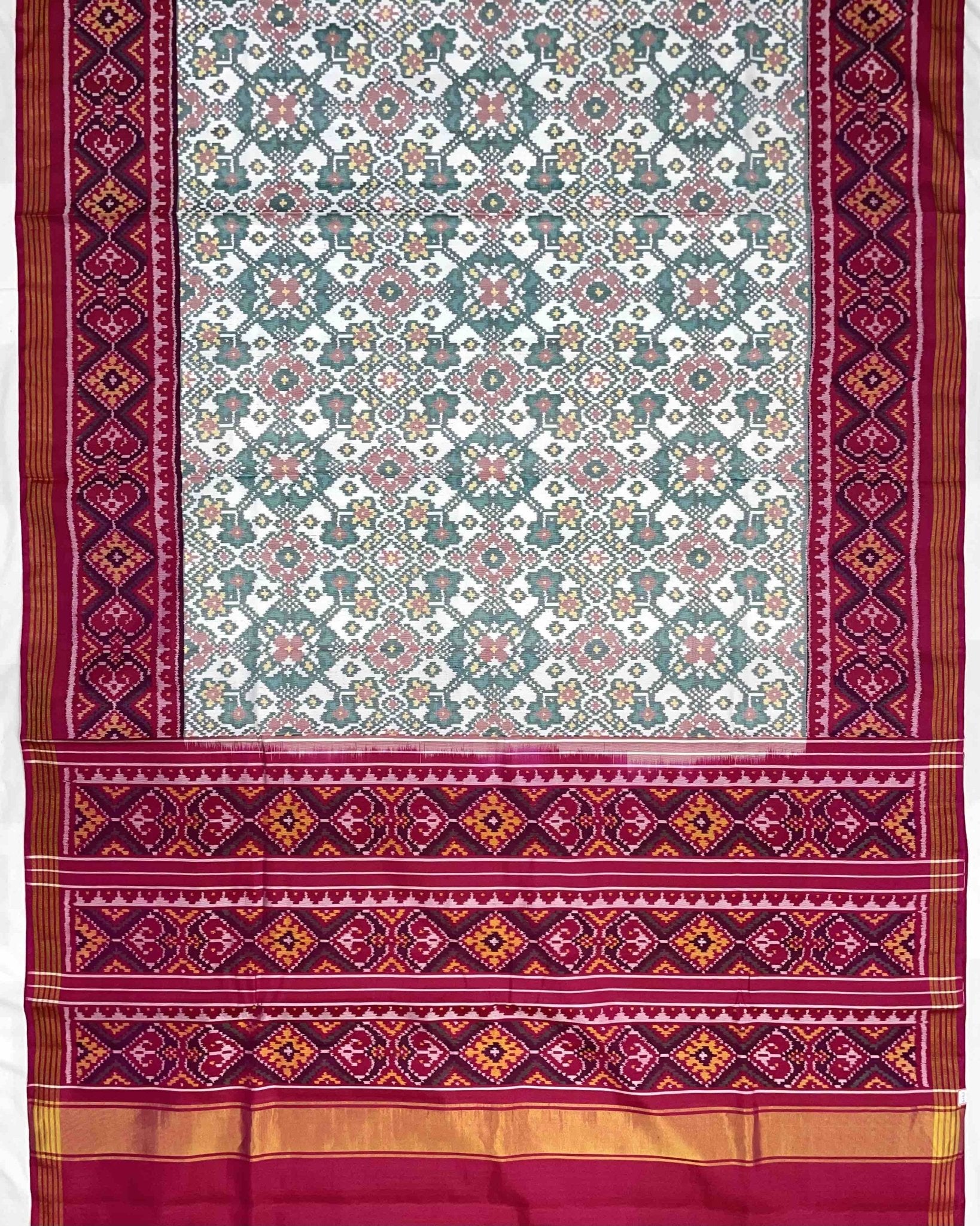 Pink & White Navratan Designer Patola Saree - SindhoiPatolaArt