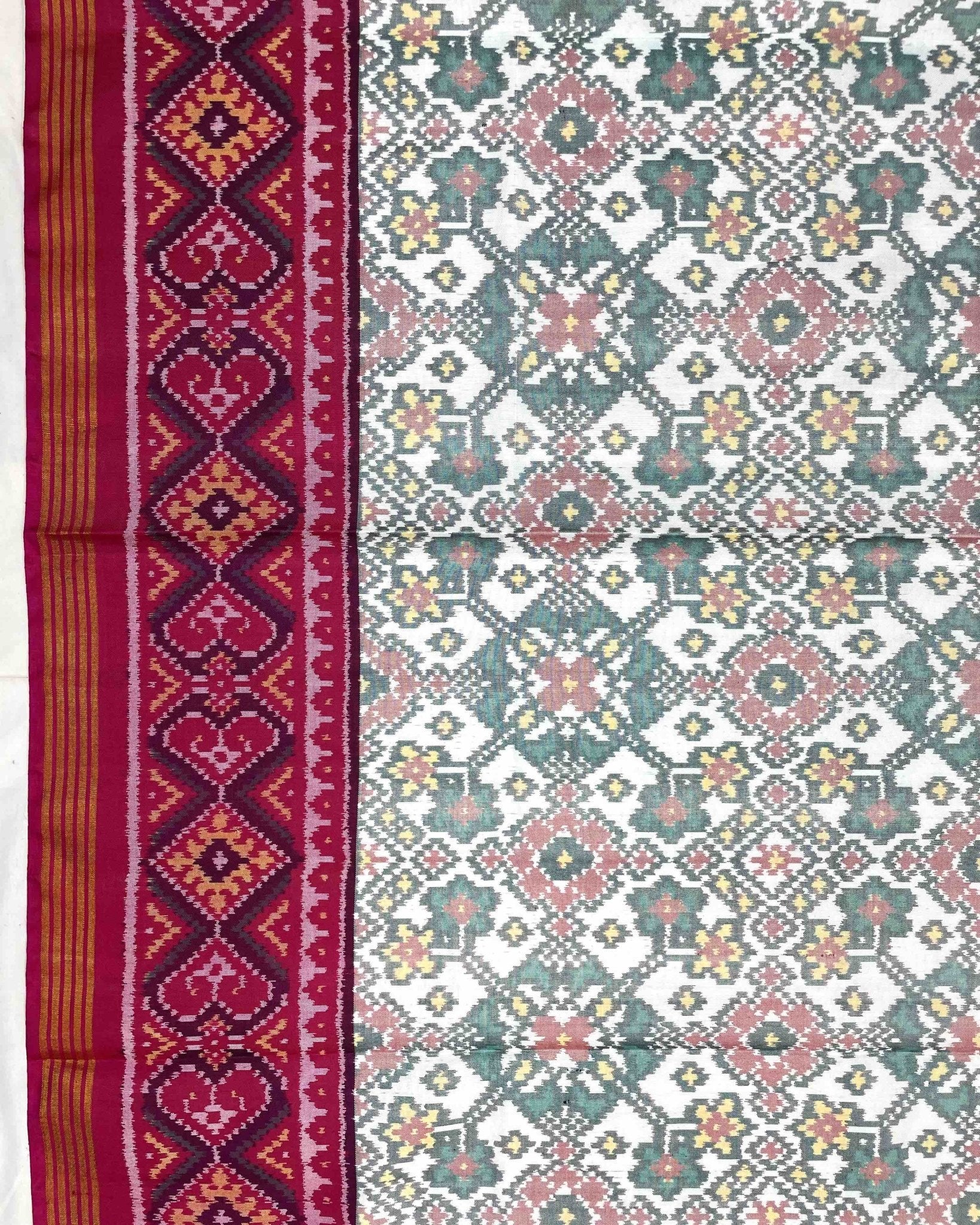 Pink & White Navratan Designer Patola Saree - SindhoiPatolaArt