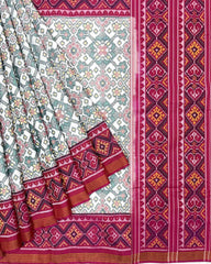 Pink & White Navratan Designer Patola Saree - SindhoiPatolaArt