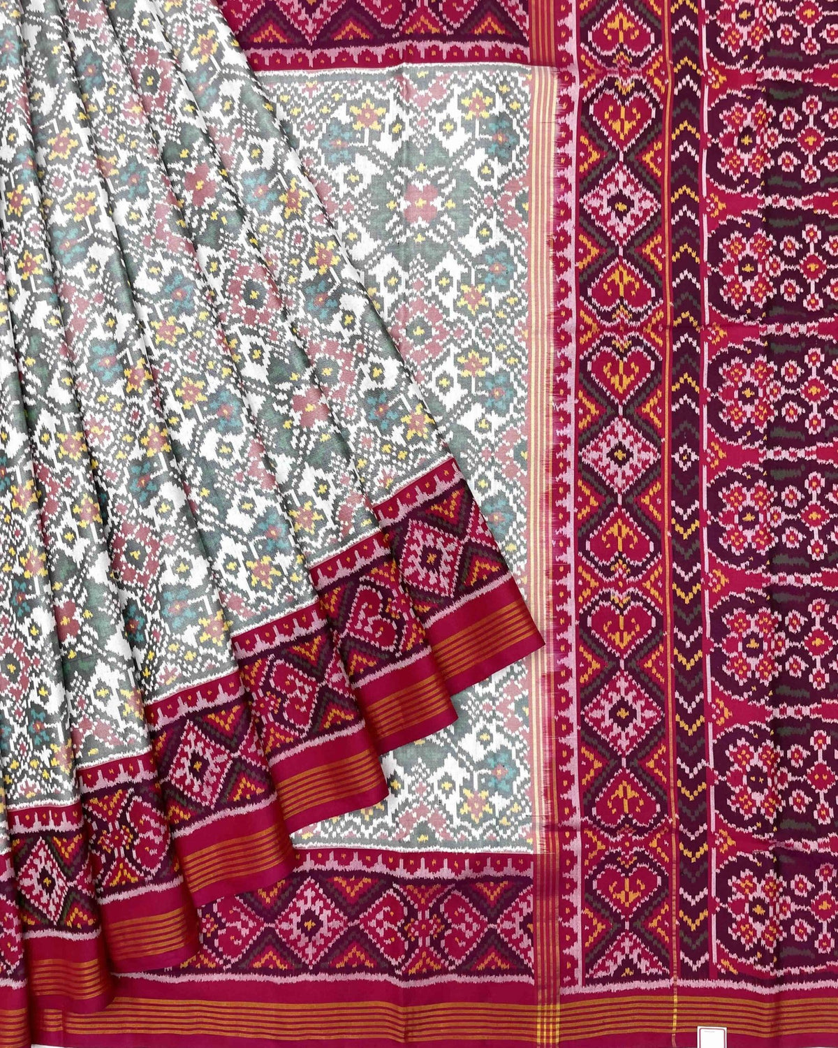 Pink & White Navratan Patola Saree - SindhoiPatolaArt