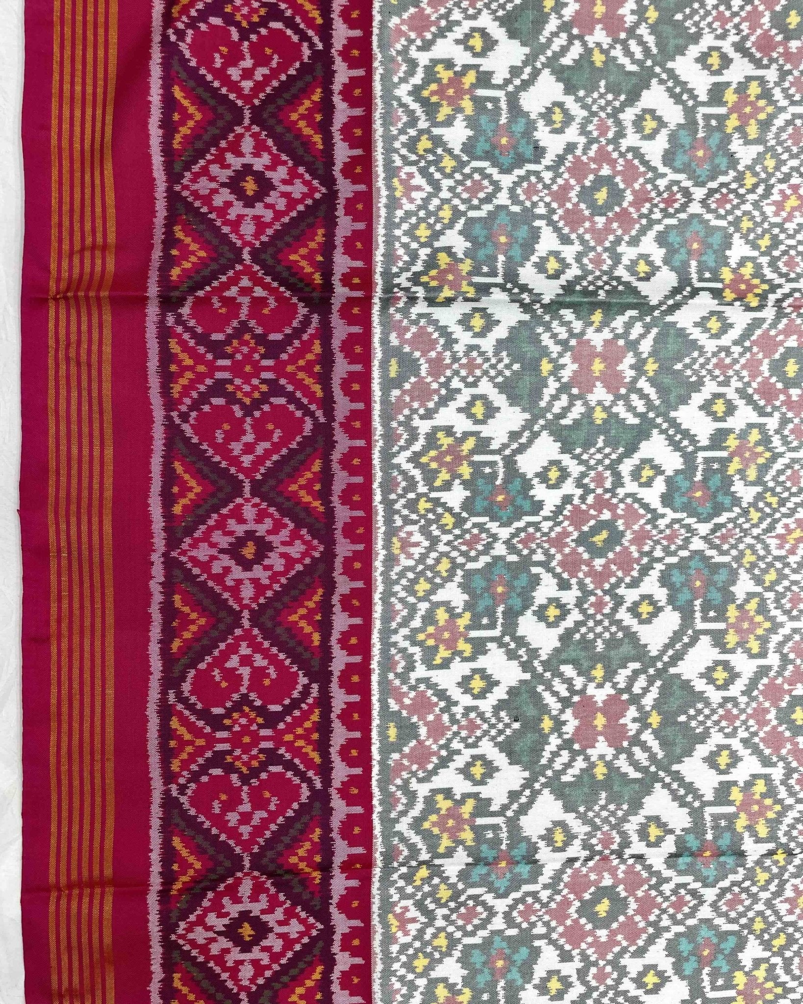 Pink & White Navratan Patola Saree - SindhoiPatolaArt