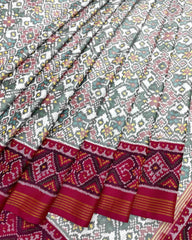 Pink & White Navratan Patola Saree - SindhoiPatolaArt