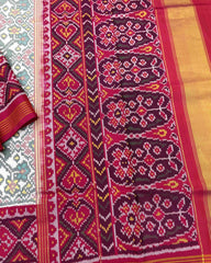 Pink & White Navratan Patola Saree - SindhoiPatolaArt