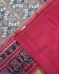 Pink & White Navratan Twill Patola Saree - SindhoiPatolaArt