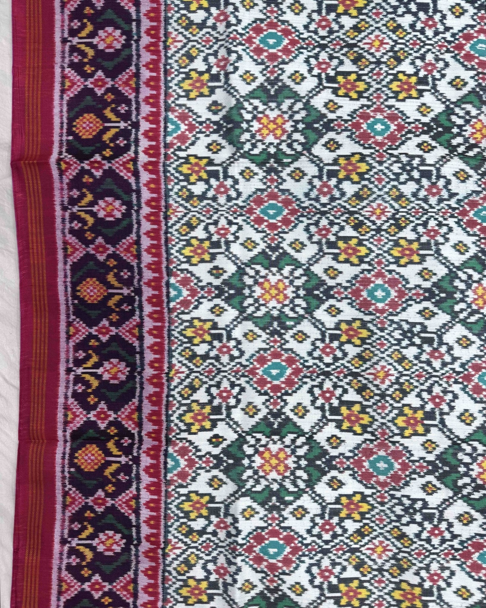 Pink & White Navratan Twill Patola Saree - SindhoiPatolaArt