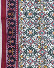 Pink & White Navratan Twill Patola Saree - SindhoiPatolaArt