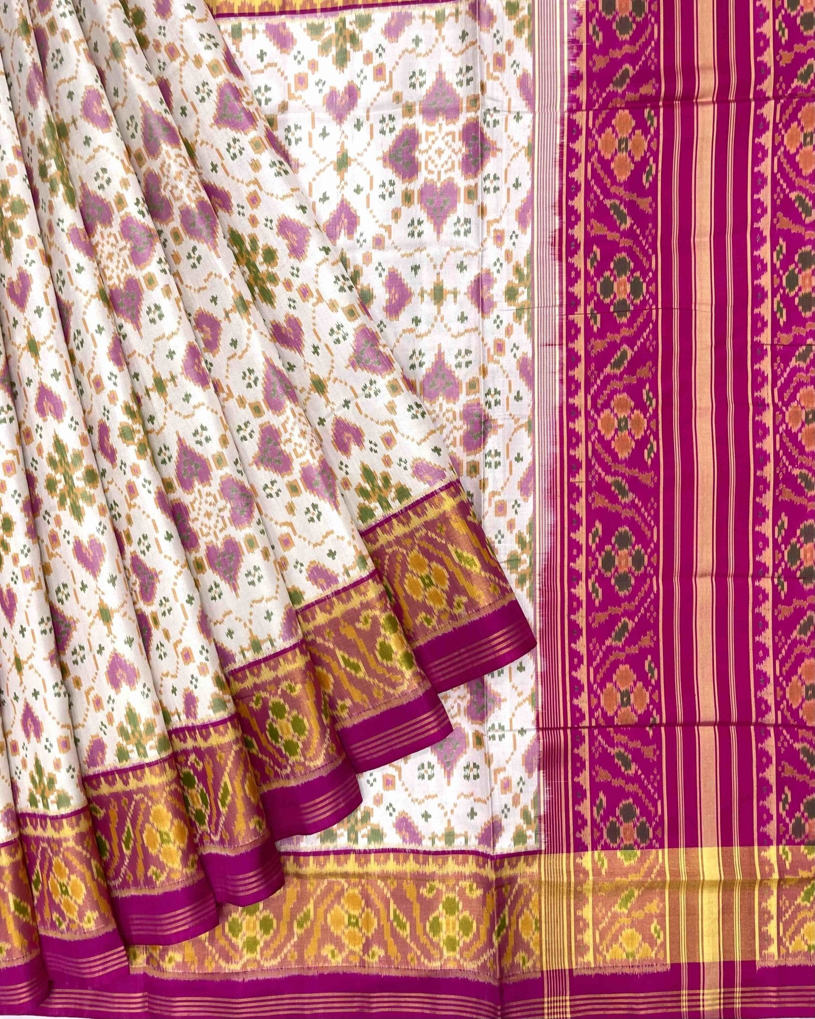 Pink & White New Chhabdi Design Patola Saree - SindhoiPatolaArt