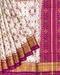 Pink & White New Chhabdi Design Patola Saree - SindhoiPatolaArt