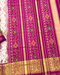 Pink & White New Chhabdi Design Patola Saree - SindhoiPatolaArt