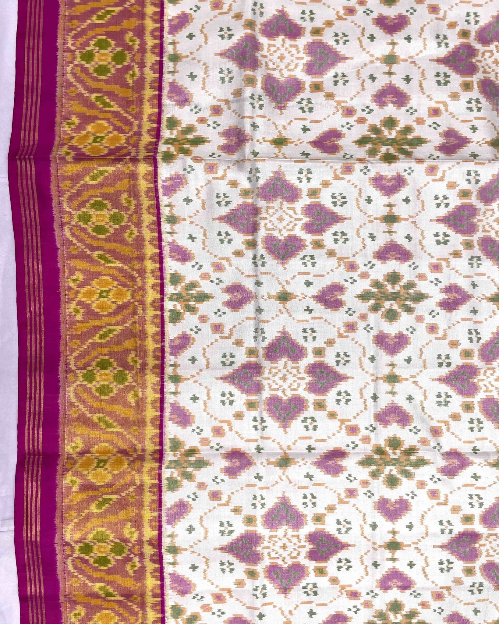 Pink & White New Chhabdi Design Patola Saree - SindhoiPatolaArt