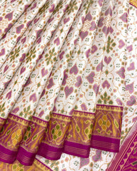 Pink & White New Chhabdi Design Patola Saree - SindhoiPatolaArt