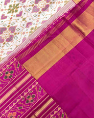 Pink & White New Chhabdi Design Patola Saree - SindhoiPatolaArt
