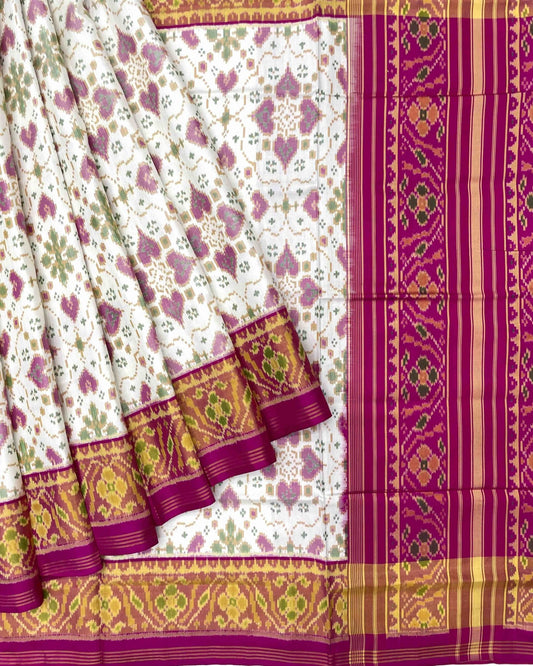 Pink & White New Chhabdi Patola Saree - SindhoiPatolaArt