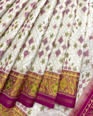 Pink & White New Fancy Design Patola Saree - SindhoiPatolaArt