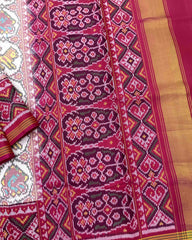 Pink & White Small Circle Narikunj Patola Saree - SindhoiPatolaArt