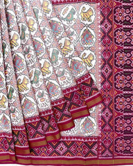 Pink & White Small Circle Narikunj Patola Saree - SindhoiPatolaArt
