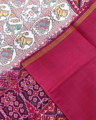 Pink & White Small Circle Narikunj Patola Saree - SindhoiPatolaArt