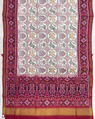 Pink & White Small Circle Narikunj Patola Saree - SindhoiPatolaArt