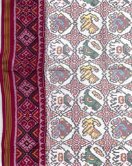 Pink & White Small Circle Narikunj Patola Saree - SindhoiPatolaArt