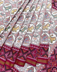 Pink & White Small Circle Narikunj Patola Saree - SindhoiPatolaArt