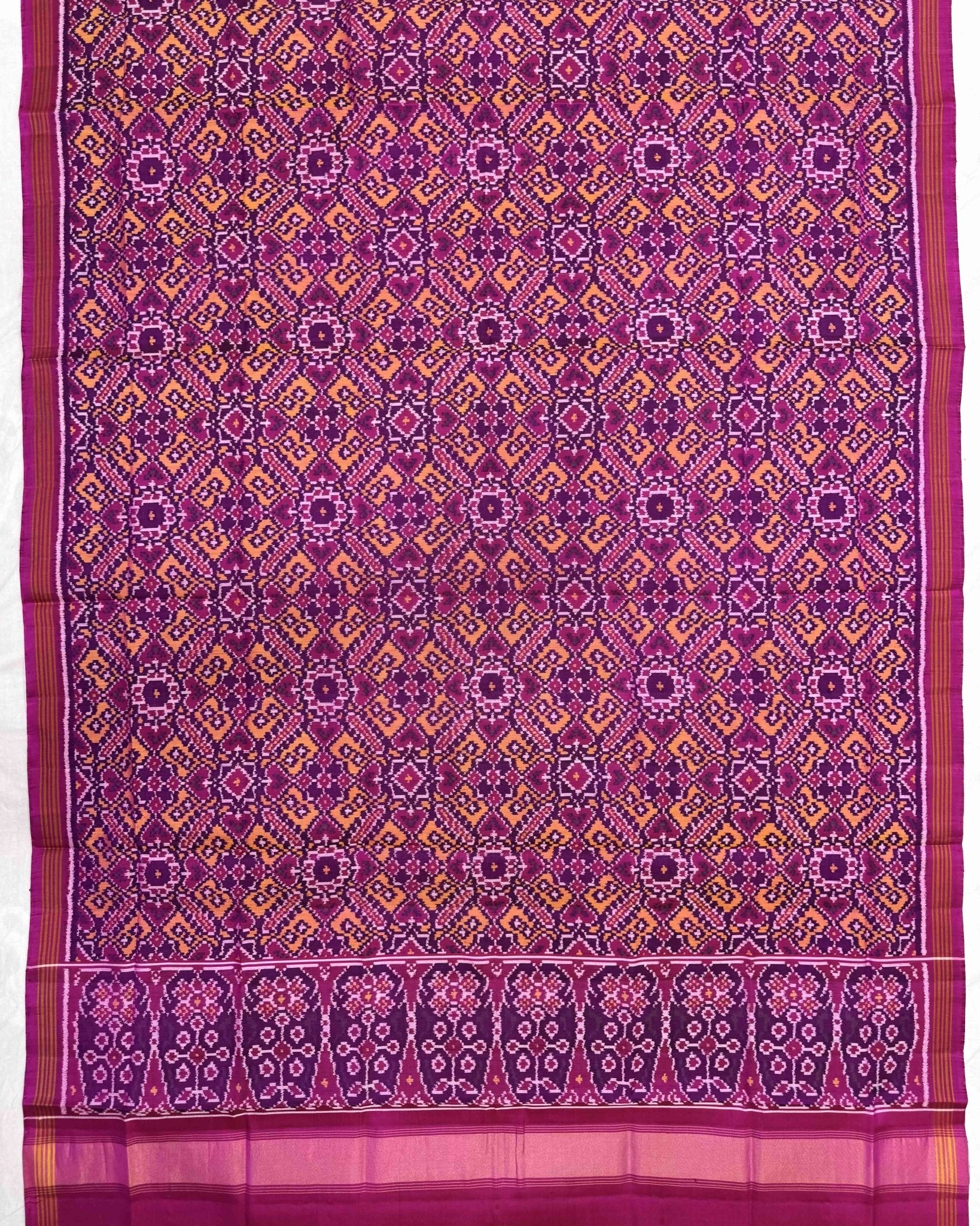 Pink & Yellow Manekchowk Semi Double Ikat Patola Dupatta - SindhoiPatolaArt