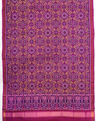 Pink & Yellow Manekchowk Semi Double Ikat Patola Dupatta - SindhoiPatolaArt