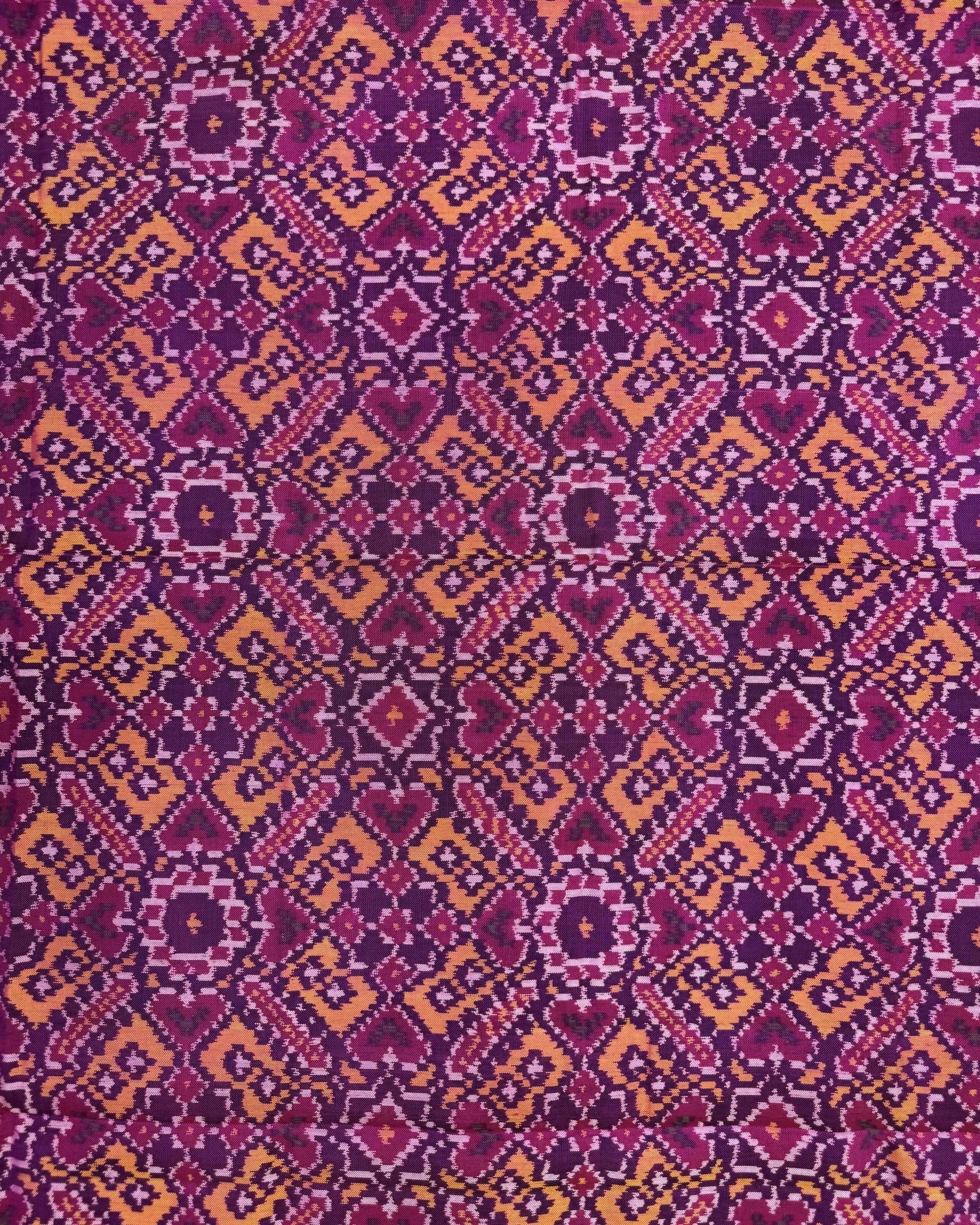 Pink & Yellow Manekchowk Semi Double Ikat Patola Dupatta - SindhoiPatolaArt