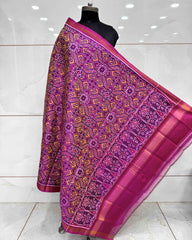 Pink & Yellow Manekchowk Semi Double Ikat Patola Dupatta - SindhoiPatolaArt