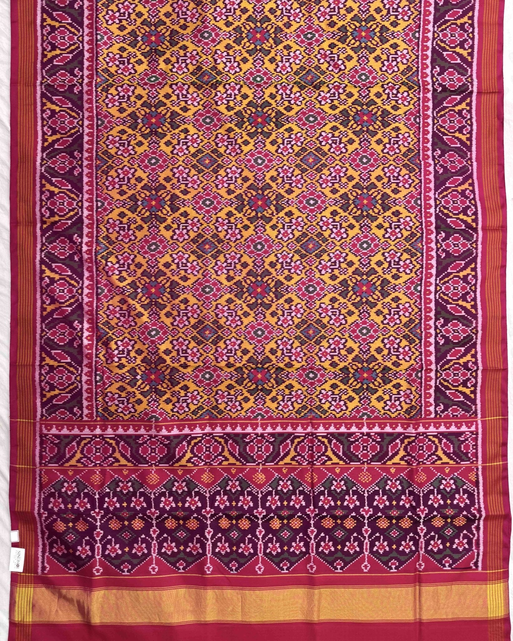 Pink & Yellow Navratan Patola Saree - SindhoiPatolaArt