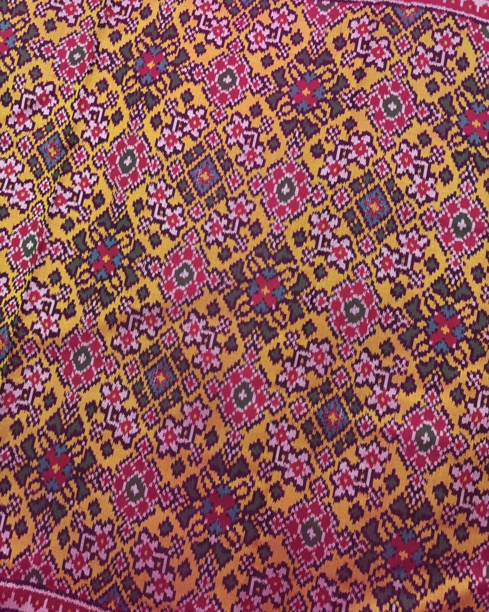 Pink & Yellow Navratan Patola Saree - SindhoiPatolaArt