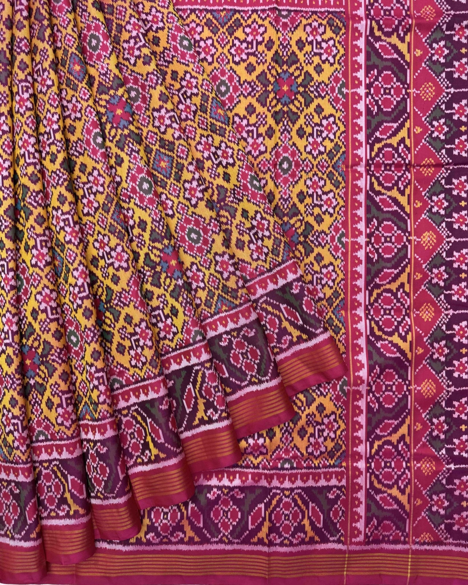 Pink & Yellow Navratan Patola Saree - SindhoiPatolaArt
