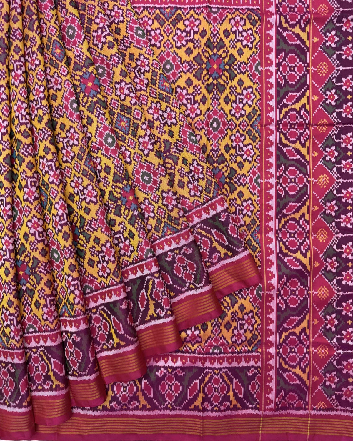 Pink & Yellow Navratan Patola Saree - SindhoiPatolaArt
