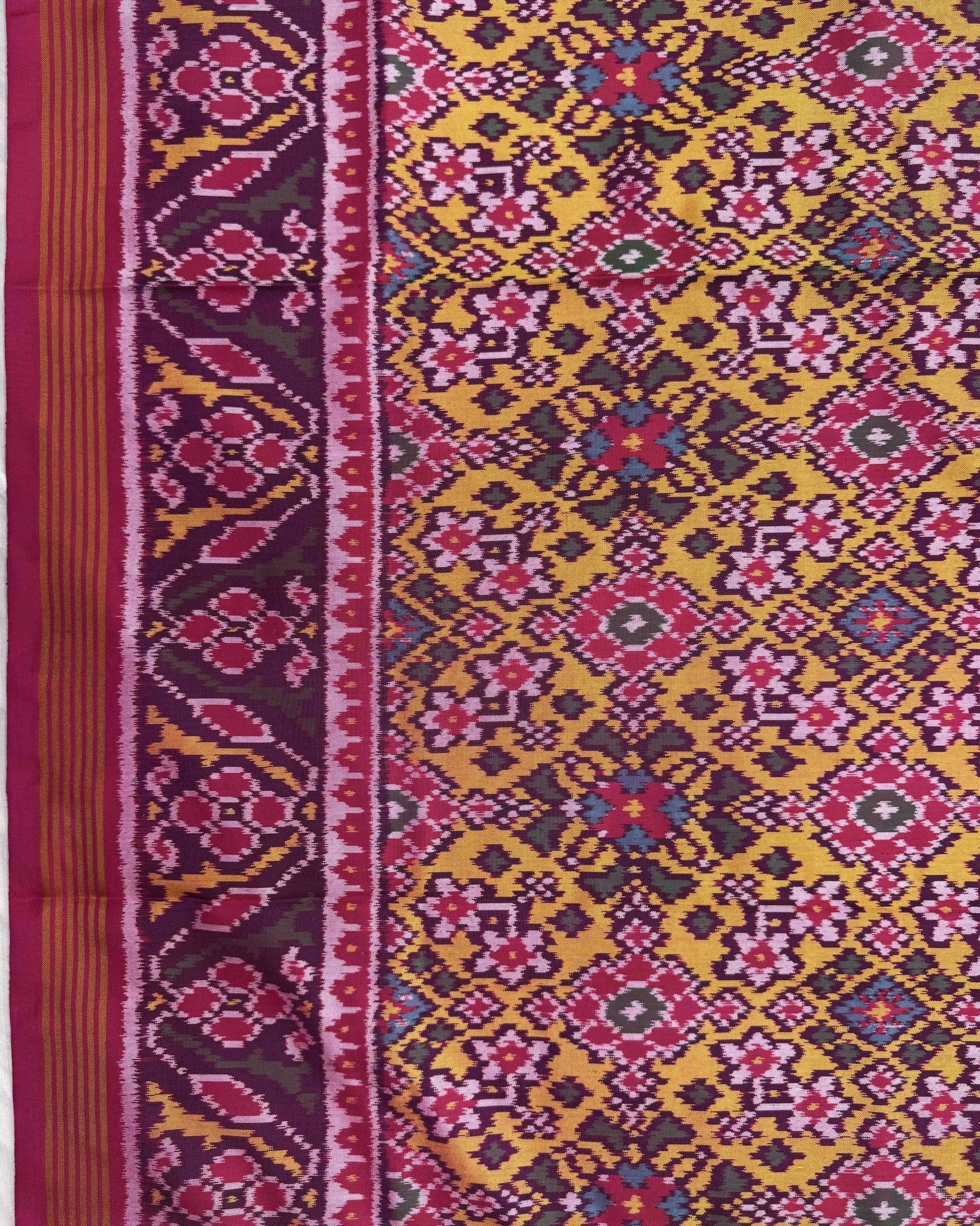 Pink & Yellow Navratan Patola Saree - SindhoiPatolaArt